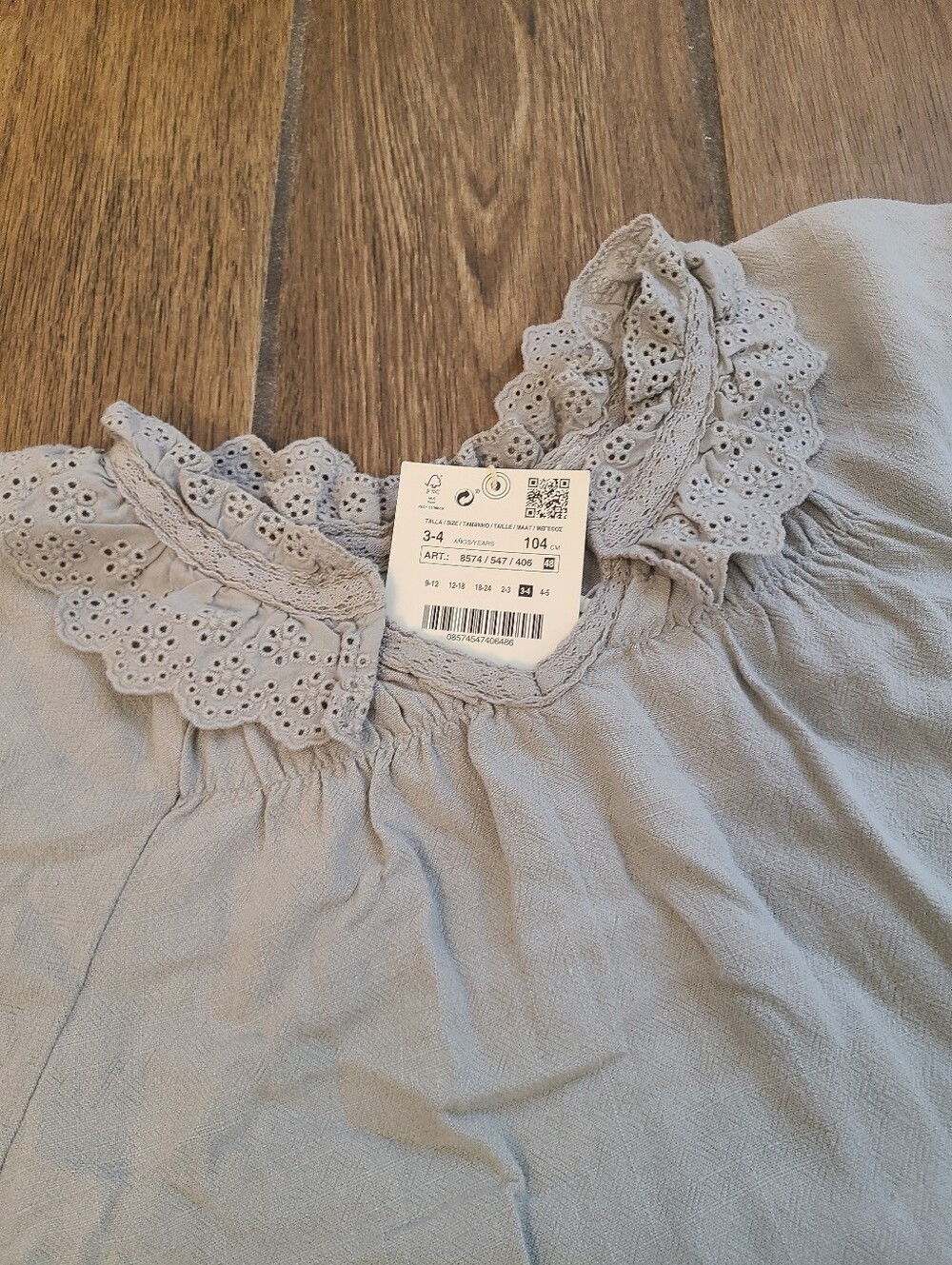 NWT - ZARA Light Gray Eyelet Collar Dress - 3T